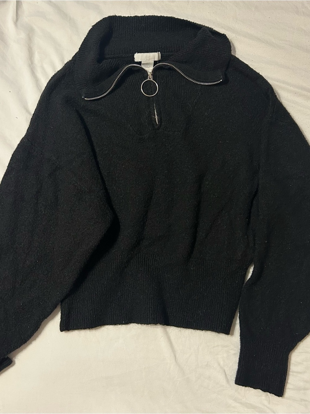 H&M Black Half-Zip Turtleneck Sweater with Ring Pull
